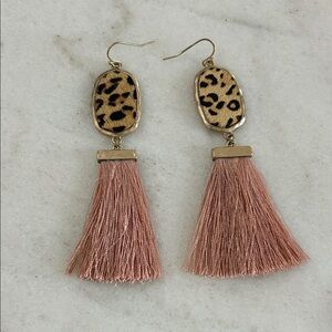 Leopard Print and Pink Tassel Earrings
